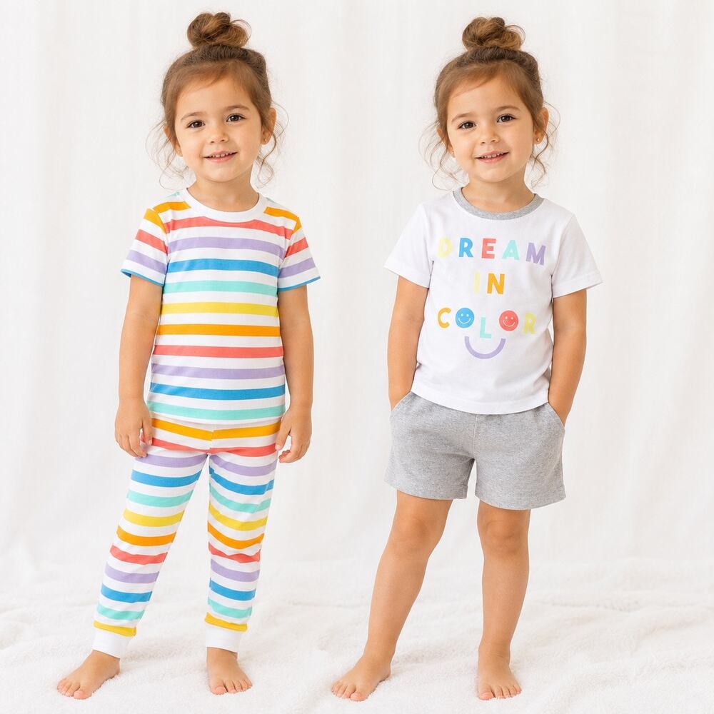 Carter’s Girls 2T 4 Piece Cotton Pajama Set Rainbow Dream In Color NWT